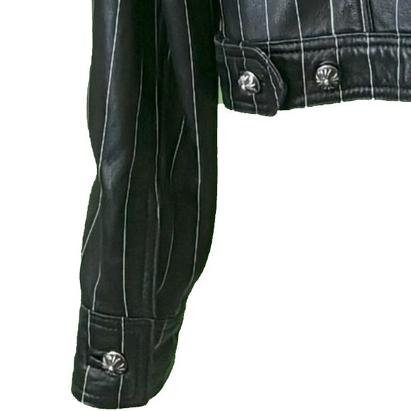 Chrome Hearts Black Leather Jean Jacket w/ White Pinstripe (Vintage) - Picture 6 of 14